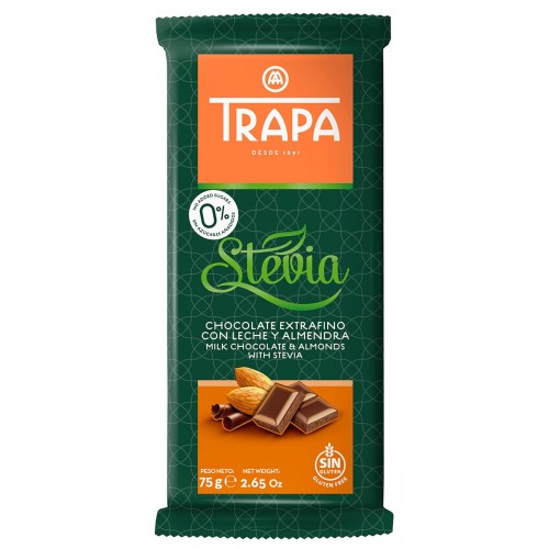 TRAPA Milk Chocolate with Almond & Stevia 75g 