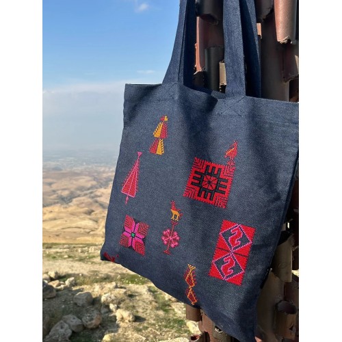 Palestine Motifs Denim Tote Bag