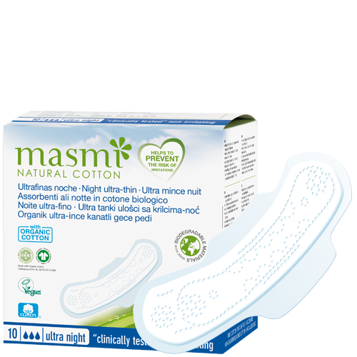 masmi NATURAL COTTON Bio Ultra Night Pads (10 Pads)