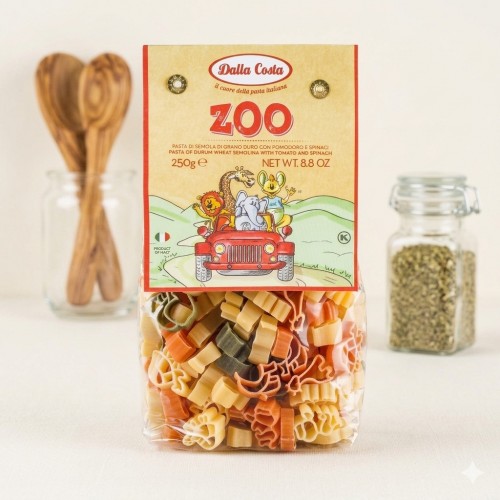 Dalla Costa Wheat Zoo Pasta with Tomato & Spinach 250g  