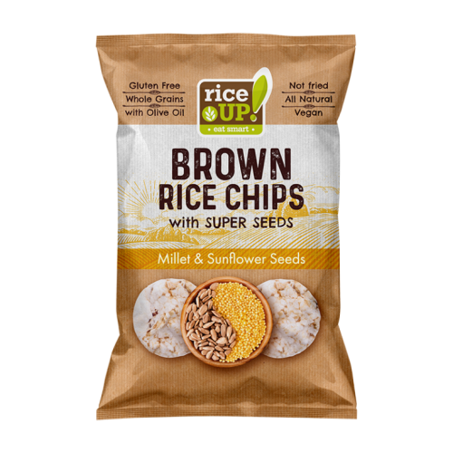 rice up GF hot Millet & Sunflower Seeds Brown Rice Chips 60g 