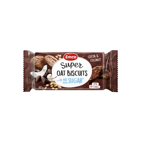 Emco  Super Oat Biscuits with Cocoa & Coconut (No-Added-Sugar)60g 